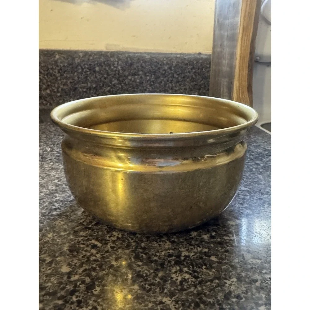 Vintage Brass trinket candy dish planter‎ plant pot vase copper detail